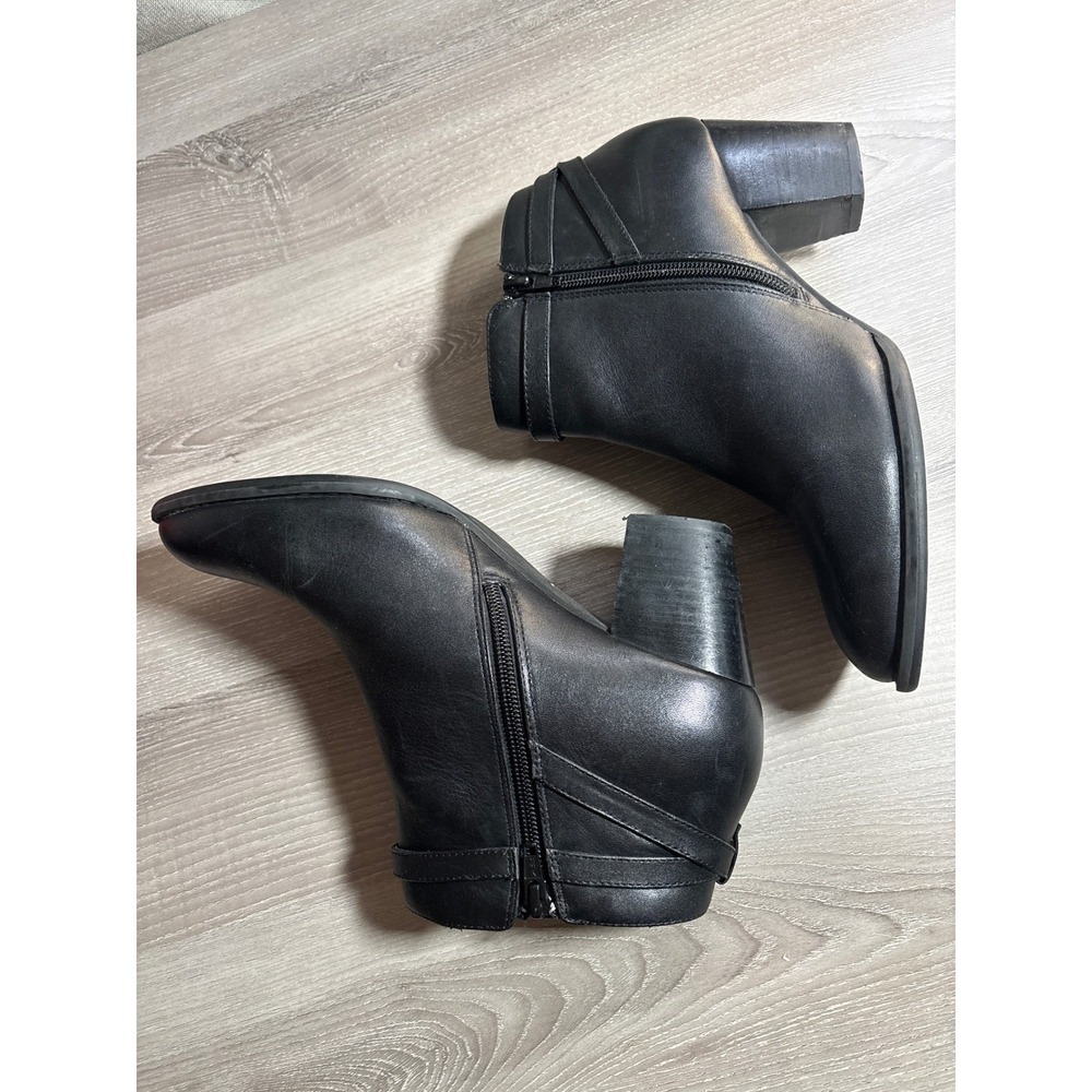 Vionic Upton Black Leather Ankle Boots Buckle Strap Side Zip Block Heel Size 9 - Picture 5 of 9